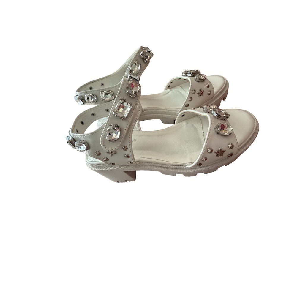 Forever White Rhinestone Star Studded Platform Lug Sole Sandals Womens Size 6 - Picture 6 of 10